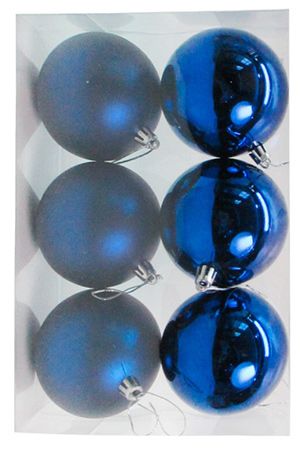 Набор однотонных пластиковых шаров, глянцевые и матовые, синие, 80 мм, упаковка 6 шт., Winter Decoration