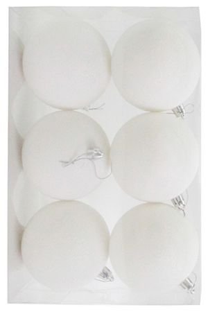 Набор однотонных пластиковых шаров, глиттер, белые, 80 мм, упаковка 6 шт., Winter Decoration