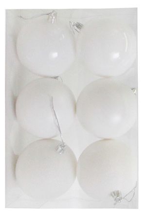 Набор однотонных пластиковых шаров, МИКС, белые, 80 мм, упаковка 6 шт., Winter Decoration