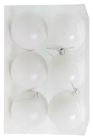 Набор однотонных пластиковых шаров, глянцевые и матовые, белые, 80 мм, упаковка 6 шт., Winter Deco