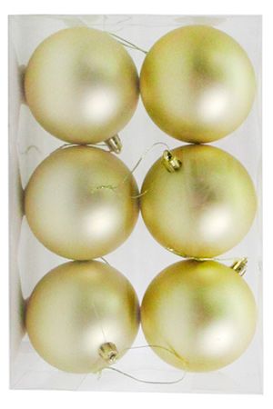 Набор однотонных пластиковых шаров, матовые, светло золотые (Light gold), 80 мм, упаковка 6 шт., Winter Deco