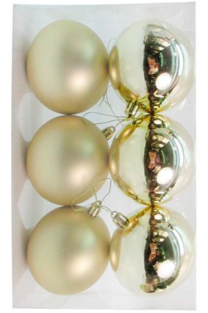 Набор однотонных пластиковых шаров, глянцевые и матовые, светло золотые (Light gold), 80 мм, упаковка 6 шт., Winter Decoration