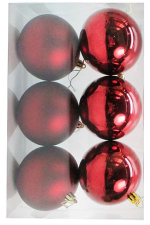 Набор однотонных пластиковых шаров, глянцевые и матовые, бордовые, 80 мм, упаковка 6 шт., Winter Decoration
