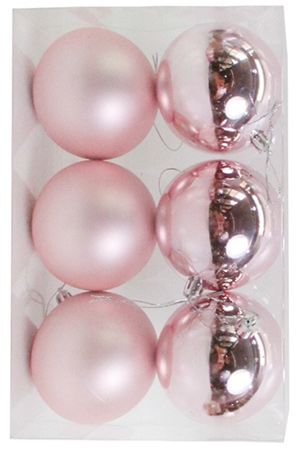 Набор однотонных пластиковых шаров, глянцевые и матовые, светло розовые, 80 мм, упаковка 6 шт., Winter Decoration