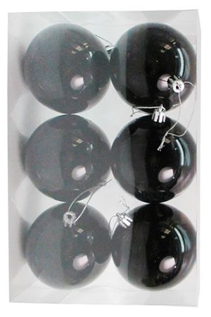 Набор однотонных пластиковых шаров, глянцевые, черные, 80 мм, упаковка 6 шт., Winter Deco