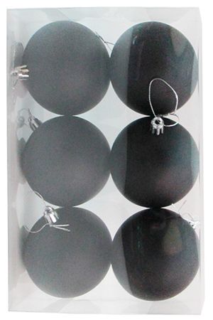Набор однотонных пластиковых шаров, матовые, черные, 80 мм, упаковка 6 шт., Winter Deco