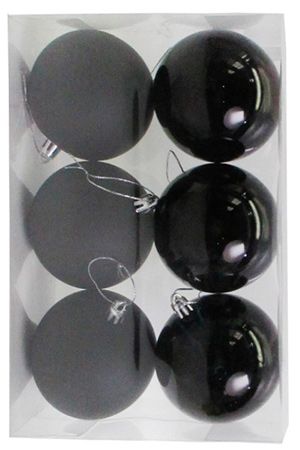 Набор однотонных пластиковых шаров, глянцевые и матовые, черные, 80 мм, упаковка 6 шт., Winter Deco