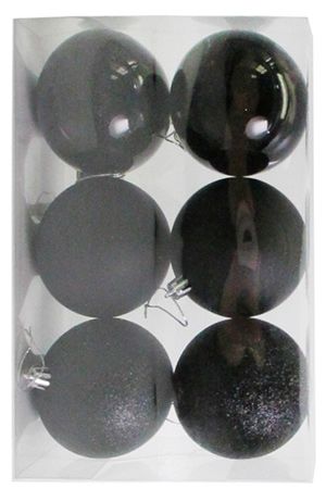 Набор однотонных пластиковых шаров, МИКС, черные, 80 мм, упаковка 6 шт., Winter Deco