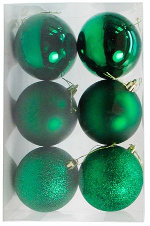Набор однотонных пластиковых шаров, МИКС, зеленые, 80 мм, упаковка 6 шт., Winter Deco
