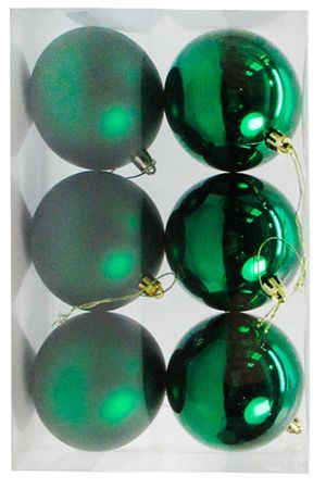 Набор однотонных пластиковых шаров, глянцевые и матовые, зеленые, 80 мм, упаковка 6 шт., Winter Deco
