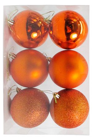 Набор однотонных пластиковых шаров, МИКС, оранжевые, 80 мм, упаковка 6 шт., Winter Decoration