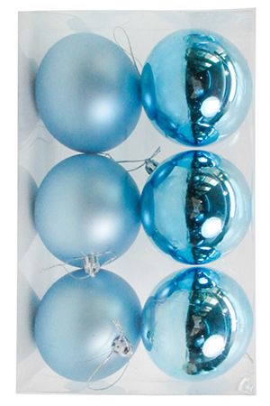 Набор однотонных пластиковых шаров, глянцевые и матовые, голубые, 80 мм, упаковка 6 шт.