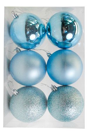 Набор однотонных пластиковых шаров, МИКС, голубые, 80 мм, упаковка 6 шт., Winter Deco
