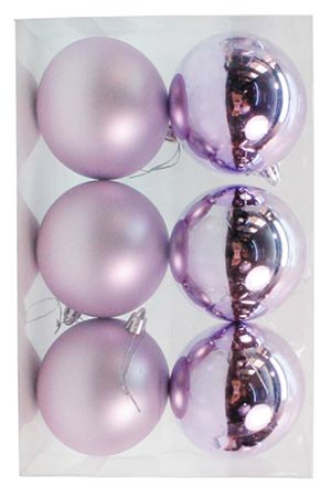 Набор однотонных пластиковых шаров, глянцевые и матовые, сиреневые, 80 мм, упаковка 6 шт., Winter Deco