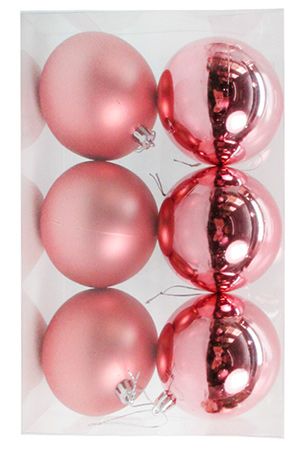 Набор однотонных пластиковых шаров, глянцевые и матовые, розовые, 80 мм, упаковка 6 шт., Winter Deco
