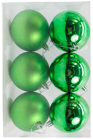 Набор однотонных пластиковых шаров, глянцевые и матовые, салатовые, 80 мм, упаковка 6 шт., Winter Deco