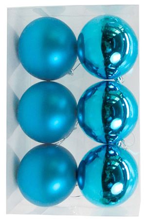 Набор однотонных пластиковых шаров, глянцевые и матовые, бирюзовые, 80 мм, упаковка 6 шт., Winter Deco