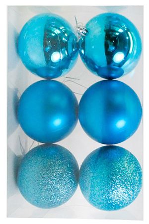 Набор однотонных пластиковых шаров, МИКС, бирюзовые, 80 мм, упаковка 6 шт., Winter Decoration