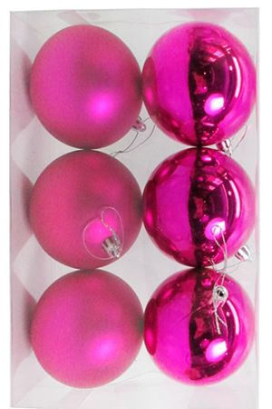 Набор однотонных пластиковых шаров, глянцевые и матовые, фуксия, 80 мм, упаковка 6 шт., Winter Decoration