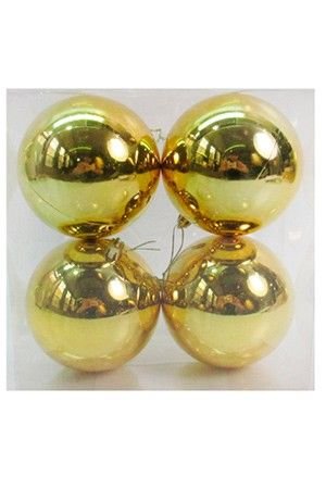 Набор однотонных пластиковых шаров, глянцевые, золотые, 100 мм, упаковка 4 шт., Winter Decoration