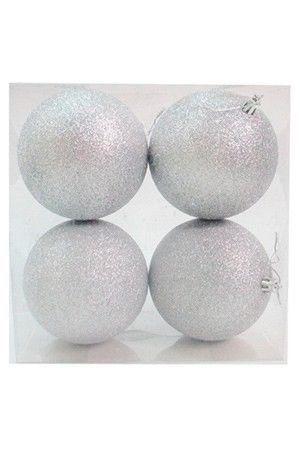 Набор однотонных пластиковых шаров, глиттер, серебряные, 100 мм, упаковка 4 шт., Winter Deco