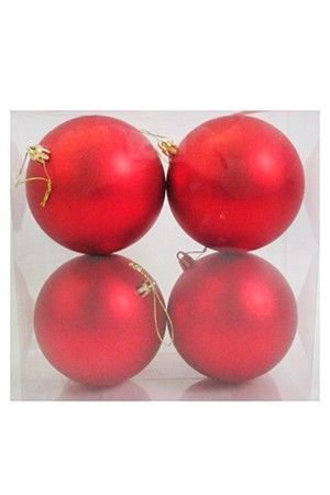 Набор однотонных пластиковых шаров, матовые, красные, 100 мм, упаковка 4 шт., Winter Decoration