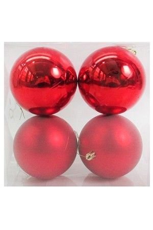Набор однотонных пластиковых шаров, глянцевые и матовые, красные, 100 мм, упаковка 4 шт., Winter Decoration