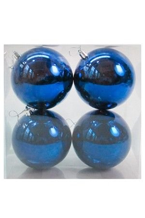 Набор однотонных пластиковых шаров, глянцевые, синие, 100 мм, упаковка 4 шт., Winter Deco