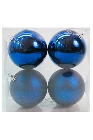 Набор однотонных пластиковых шаров, глянцевые и матовые, синие, 100 мм, упаковка 4 шт., Winter Deco