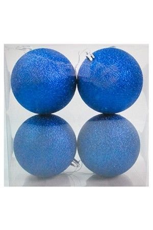 Набор однотонных пластиковых шаров, глиттер, синие, 100 мм, упаковка 4 шт., Winter Deco