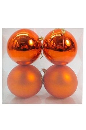 Набор однотонных пластиковых шаров, глянцевые и матовые, оранжевый, 100 мм, упаковка 4 шт., Winter Deco