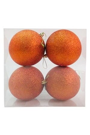 Набор однотонных пластиковых шаров, глиттер, оранжевые, 100 мм, упаковка 4 шт., Winter Decoration
