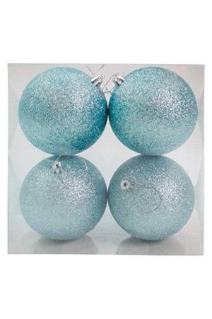 Набор однотонных пластиковых шаров, глиттер, голубые, 100 мм, упаковка 4 шт., Winter Decoration