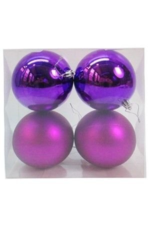 Набор однотонных пластиковых шаров, глянцевые и матовые, фиолетовые, 100 мм, упаковка 4 шт., Winter Decoration