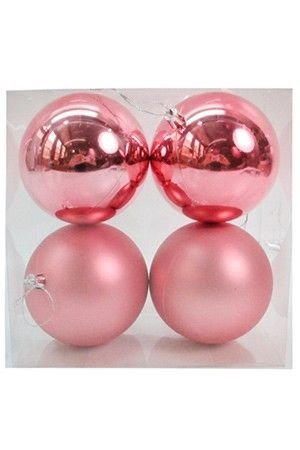 Набор однотонных пластиковых шаров, глянцевые и матовые, розовые, 100 мм, упаковка 4 шт., Winter Decoration