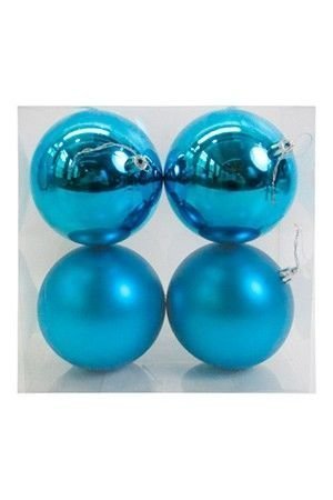 Набор однотонных пластиковых шаров, глянцевые и матовые, бирюзовые, 100 мм, упаковка 4 шт., Winter Decoration