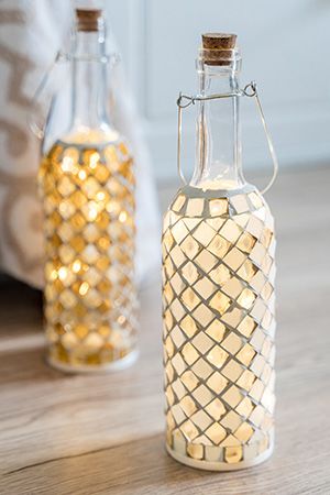Декоративный светильник бутыль ПОСВЯЩЕНИЕ - белая, стекло, 10 тёплых белых микро LED-огней, 30 см, батарейки, Kaemingk