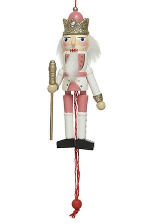 Ёлочная игрушка ЩЕЛКУНЧИК-МАРИОНЕТКА в бело-розовом, деревянный, 12 см, Kaemingk (Decoris)