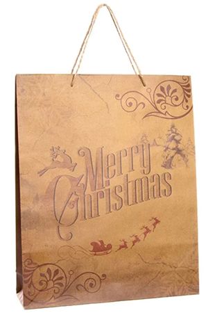 Подарочный пакет НОВОГОДНИЙ КРАФТ - Веселого Рождества!, большой, 33х10х41 см, Koopman International