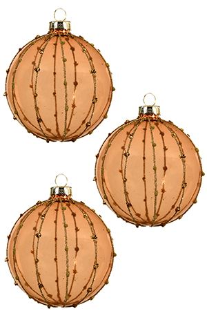 Набор стеклянных шаров ВОЗДУШНАЯ КАРАМЕЛЬ, светло-коричневый, 8 см (3 шт.), Kaemingk (Decoris)