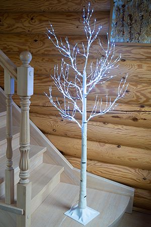 Светящееся дерево БЕЛАЯ БЕРЁЗА, 400 холодных белых микро LED-огней, 1.5 м, уличная, Kaemingk (Lumineo)