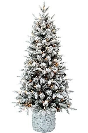 Искусственная ель с лампочками Aspen, заснеженная, в кашпо, хвоя - PE+PVC, 140 тёплых белых LED-огней, 1.22 м, A Perfect Christmas