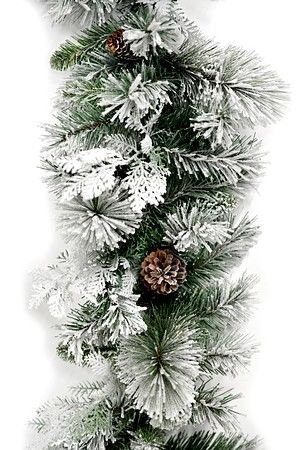 Хвойная гирлянда Bedford заснеженная, хвоя - леска+PVC, 274х30 см, National Tree Company