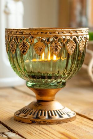 Стеклянный подсвечник под чайную свечу ПЛАНТИО, тёмно-зелёный, 9 см, Goodwill