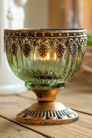 Стеклянный подсвечник под чайную свечу ПЛАНТИО, светло-зелёный, 9 см, Goodwill