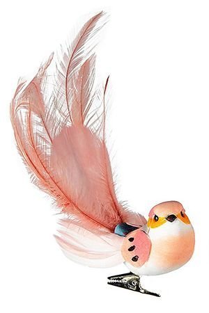 Елочная игрушка птичка - РАЙСКАЯ НЕЖНОСТЬ на клипсе, перо, розовая, 17 см, Goodwill