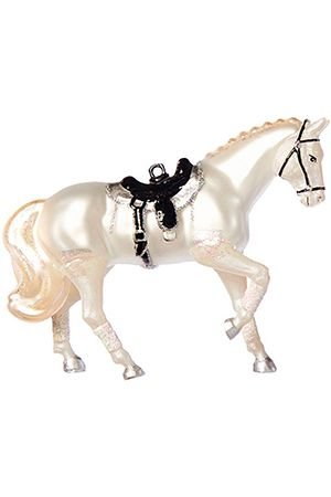 Стеклянная елочная игрушка ВЕРНЫЙ КОНЬ белый, 13 см, подвеска, Goodwill