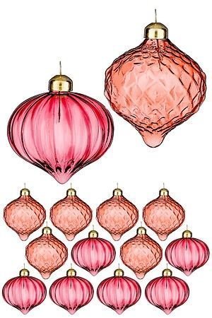 Набор стеклянных шаров-луковок КЛЭРЕТТА, тёмно-розовые и бежево-розовые, 8 см (упаковка - 12 шт.), Edelman