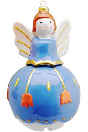 Ёлочная игрушка колокольчик - НЕБЕСНЫЙ ВЕСТНИК, голубой, керамика, 12 см, подвеска, EDG