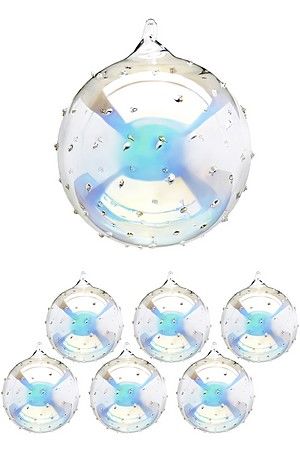 Набор стеклянных елочных шаров ЗИМНИЕ ДОЖДИНКИ, прозрачно-радужный, 10 см (упаковка - 6 шт.), EDG